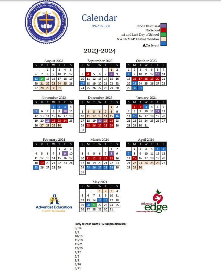 20232024 School Calendar/2425 Calendar Adventist Christian Academy